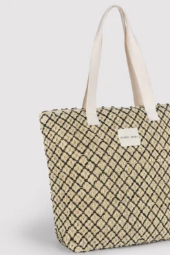 Bolso de playa de rafia beige y negro