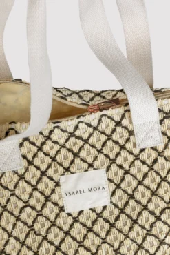 Bolso de playa de rafia beige y negro