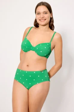 Braga bikini moldeadora alta piqué lunares verde