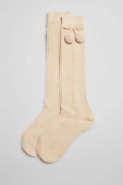 Calcetines calados largos infantiles beige
