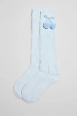 Calcetines calados largos infantiles celeste