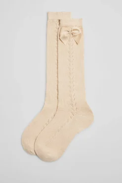 Calcetines calados largos infantiles beige