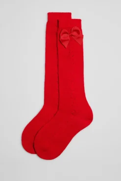 Calcetines calados largos infantiles rojo
