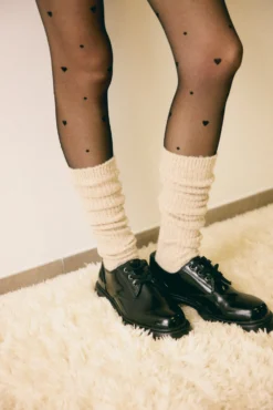 Calcetines extra largos canalé beige