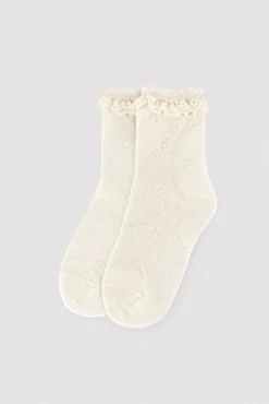 Calcetines infantiles calados detalle puntilla marfil