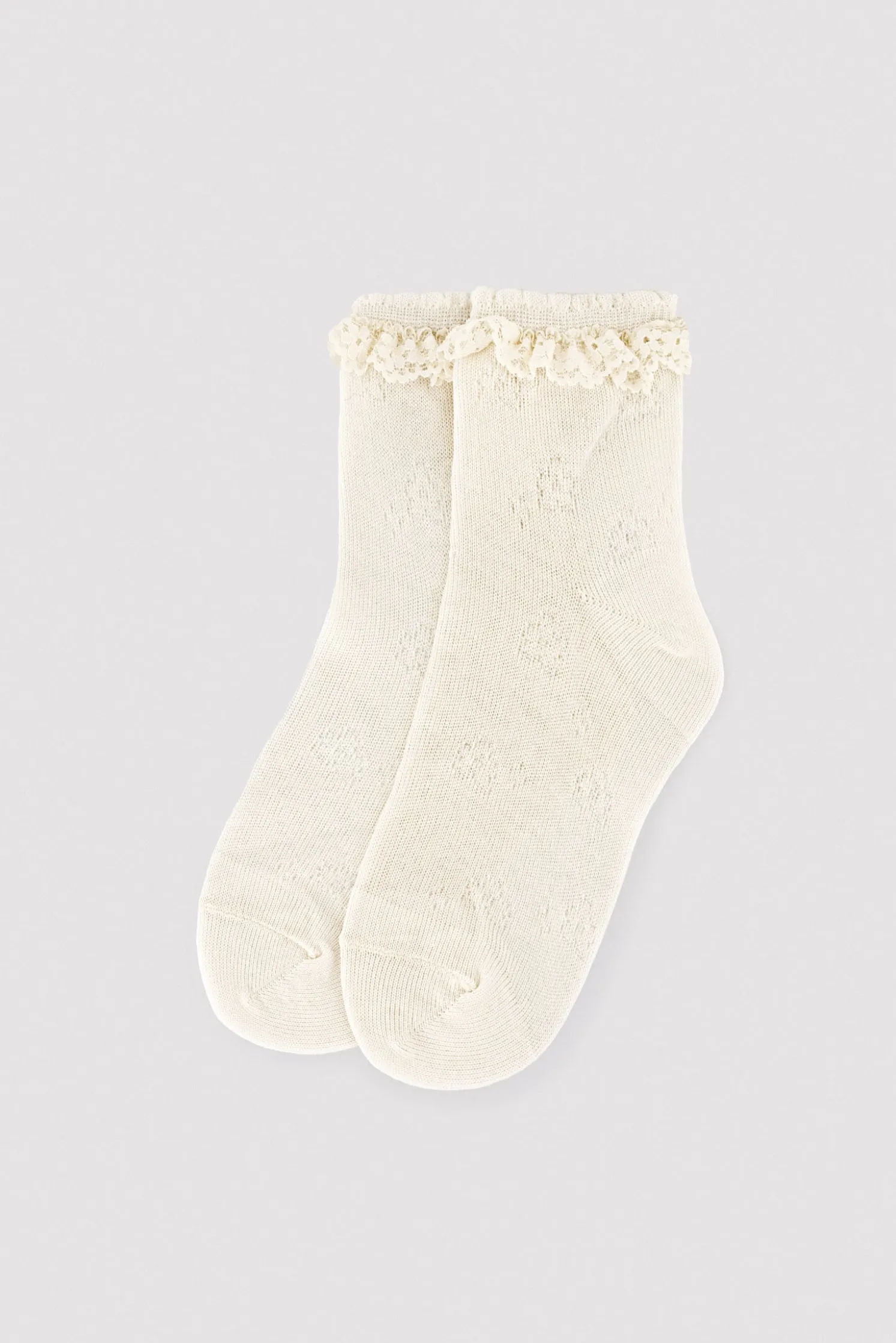 Calcetines infantiles calados detalle puntilla marfil