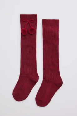 Calcetines largos pompones granate