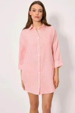 Camisa larga bambula rayas rosa
