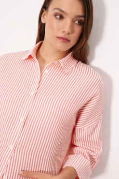 Camisa larga bambula rayas rosa