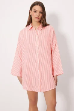 Camisa larga bambula rayas rosa