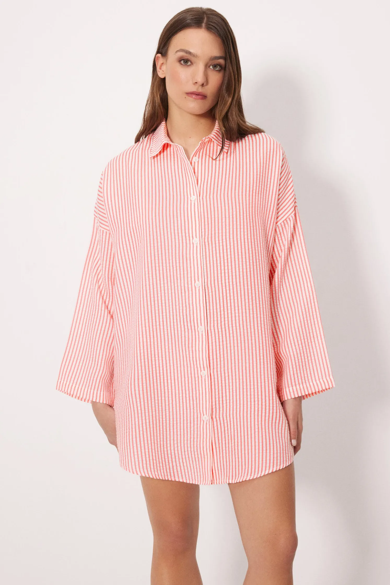 Camisa larga bambula rayas rosa
