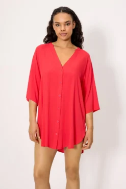 Camisa larga media manga coral