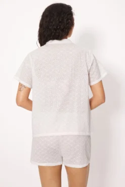 Camisa manga corta algodón bordado blanco