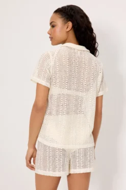 Camisa manga corta calada marfil