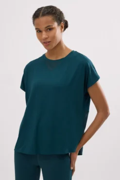 Camiseta deportiva manga corta fluida verde botella