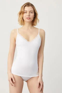 Camiseta lencera tirante fino algodón blanco