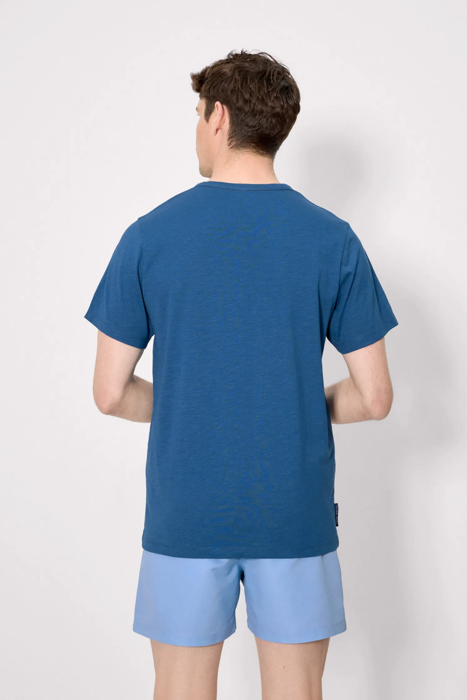 Camiseta manga corta básica cuello panadero azul