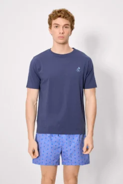 Camiseta manga corta detalle bordado palmeras marino
