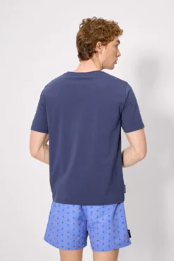 Camiseta manga corta detalle bordado palmeras marino