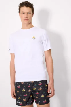 Camiseta manga corta dibujo calavera blanco