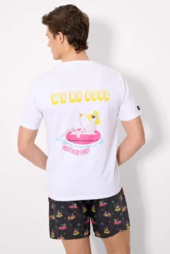 Camiseta manga corta dibujo calavera blanco
