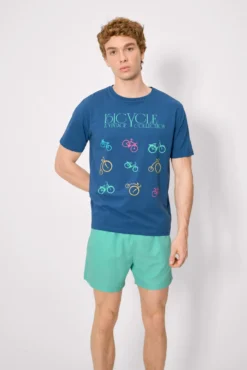 Camiseta manga corta estampado bicicletas azul