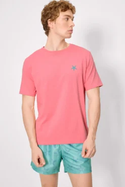 Camiseta manga corta estampado estrellas marinas rosa