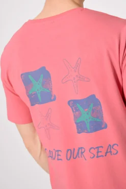 Camiseta manga corta estampado estrellas marinas rosa