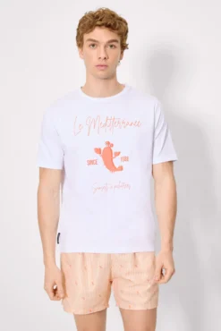 Camiseta manga corta estampado langosta blanco
