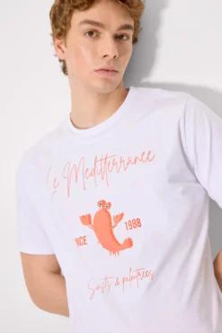Camiseta manga corta estampado langosta blanco