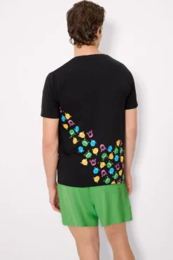 Camiseta manga corta estampado monstruos negro