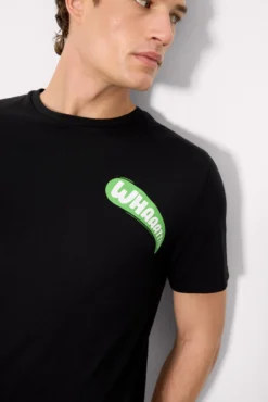 Camiseta manga corta estampado monstruos negro