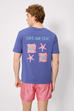 Camiseta manga corta estampado estrellas marinas azul