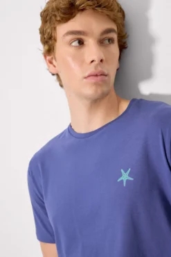 Camiseta manga corta estampado estrellas marinas azul