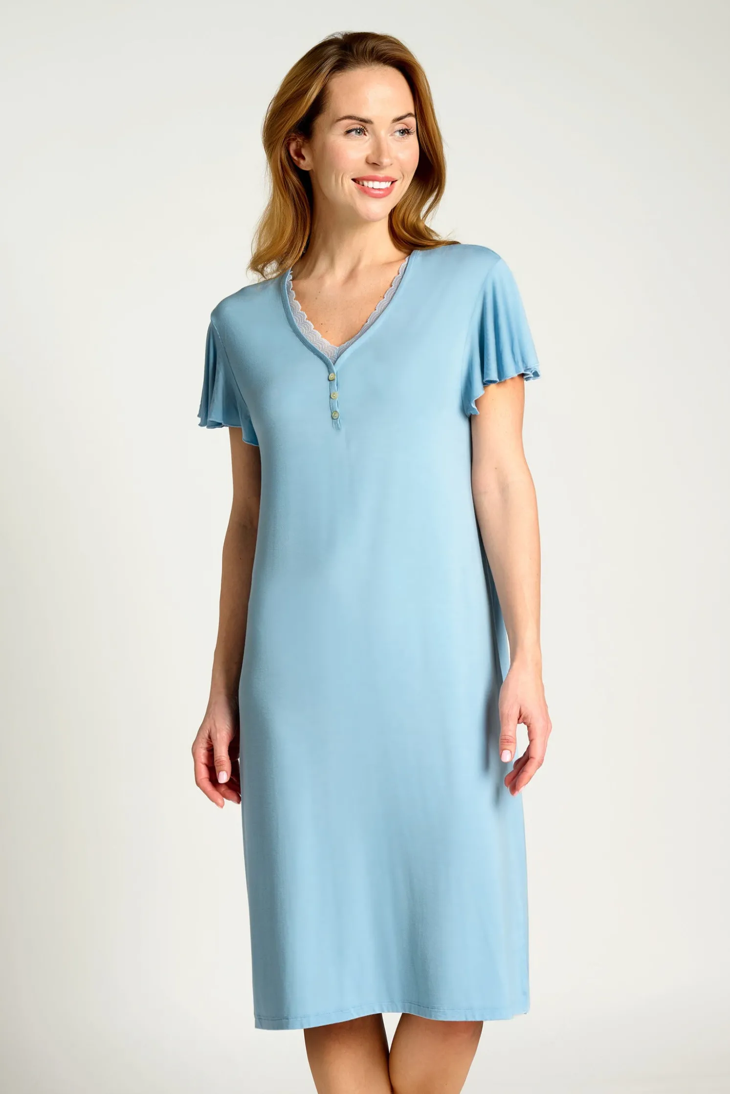 Camisón midi manga corta azul | MUYDEMI
