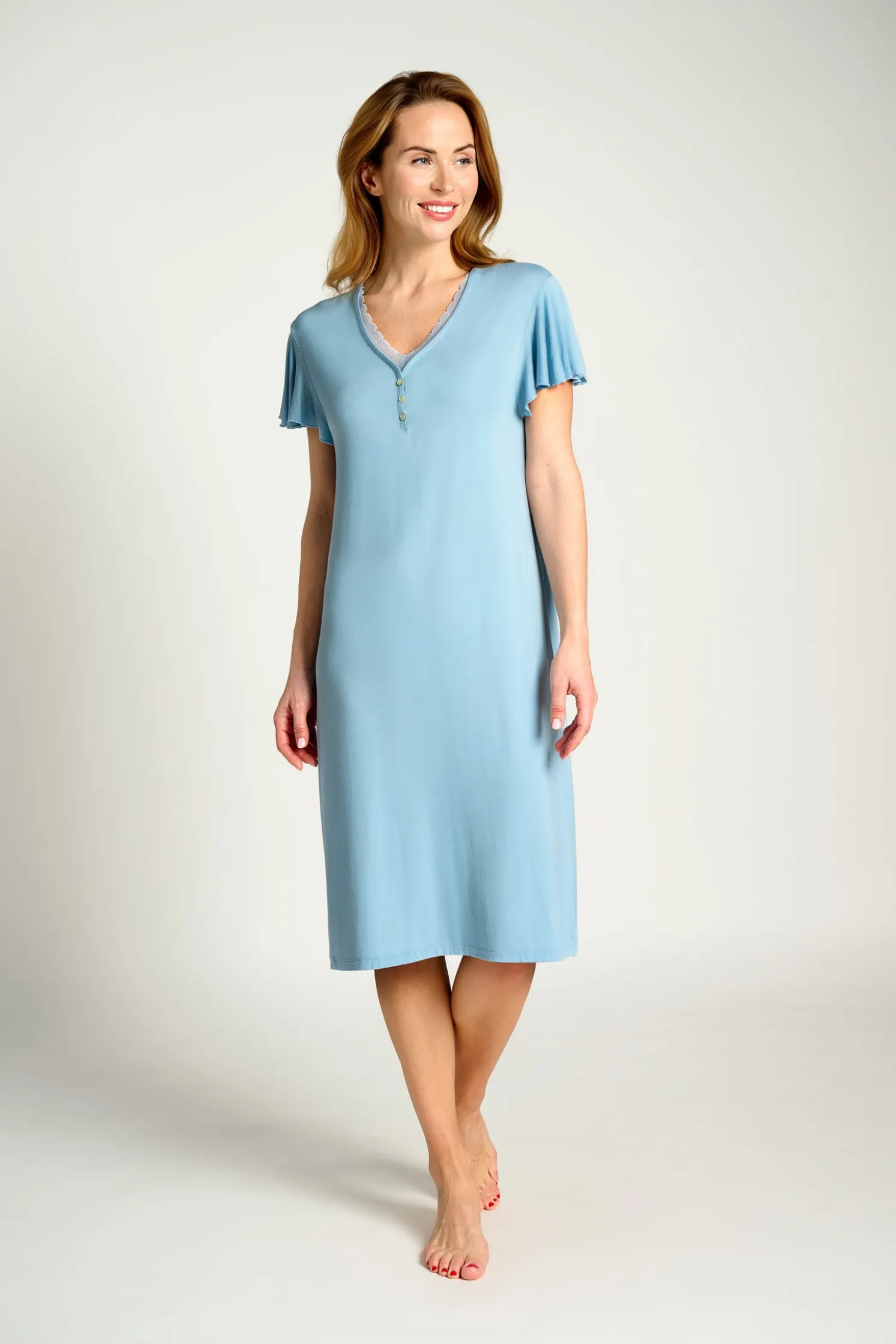 Camisón midi manga corta azul | MUYDEMI