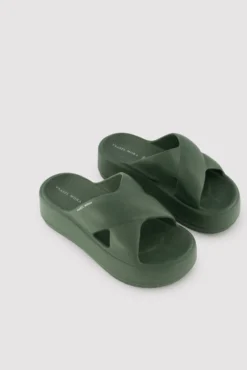 Chanclas de playa con plataforma antideslizantes ligeras verde botella