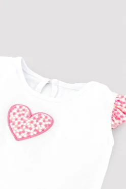 Conjunto bebé camiseta dibujo corazón y braguita estampada