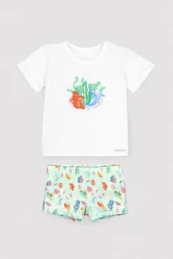 Conjunto bebé camiseta y bañador bóxer estampado fauna marina