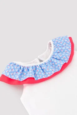 Conjunto bebé camiseta y braguita detalles volantes y lazos estampado flores