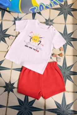Conjunto bebé manga corta Here come the fun
