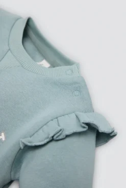 Conjunto bebé sudadera con volantes y pantalón detalle oso texturizado