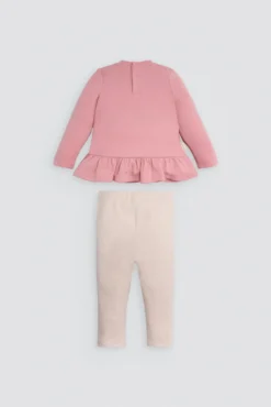Conjunto bebé sudadera con volante y pantalón dibujo gatito
