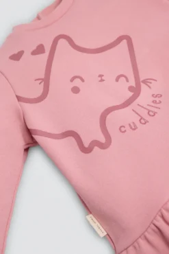 Conjunto bebé sudadera con volante y pantalón dibujo gatito