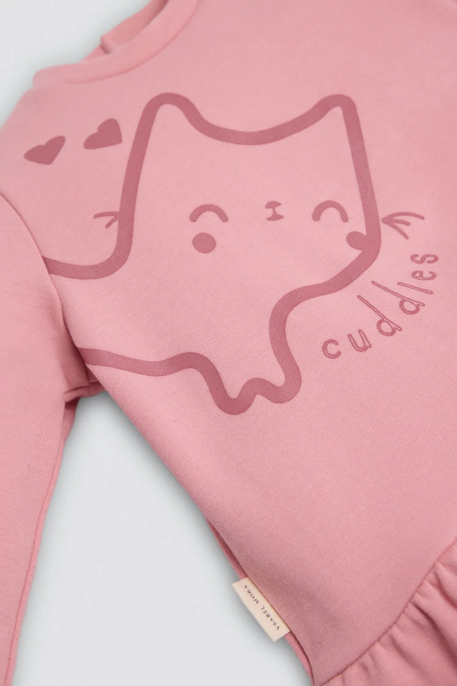 Conjunto bebé sudadera con volante y pantalón dibujo gatito