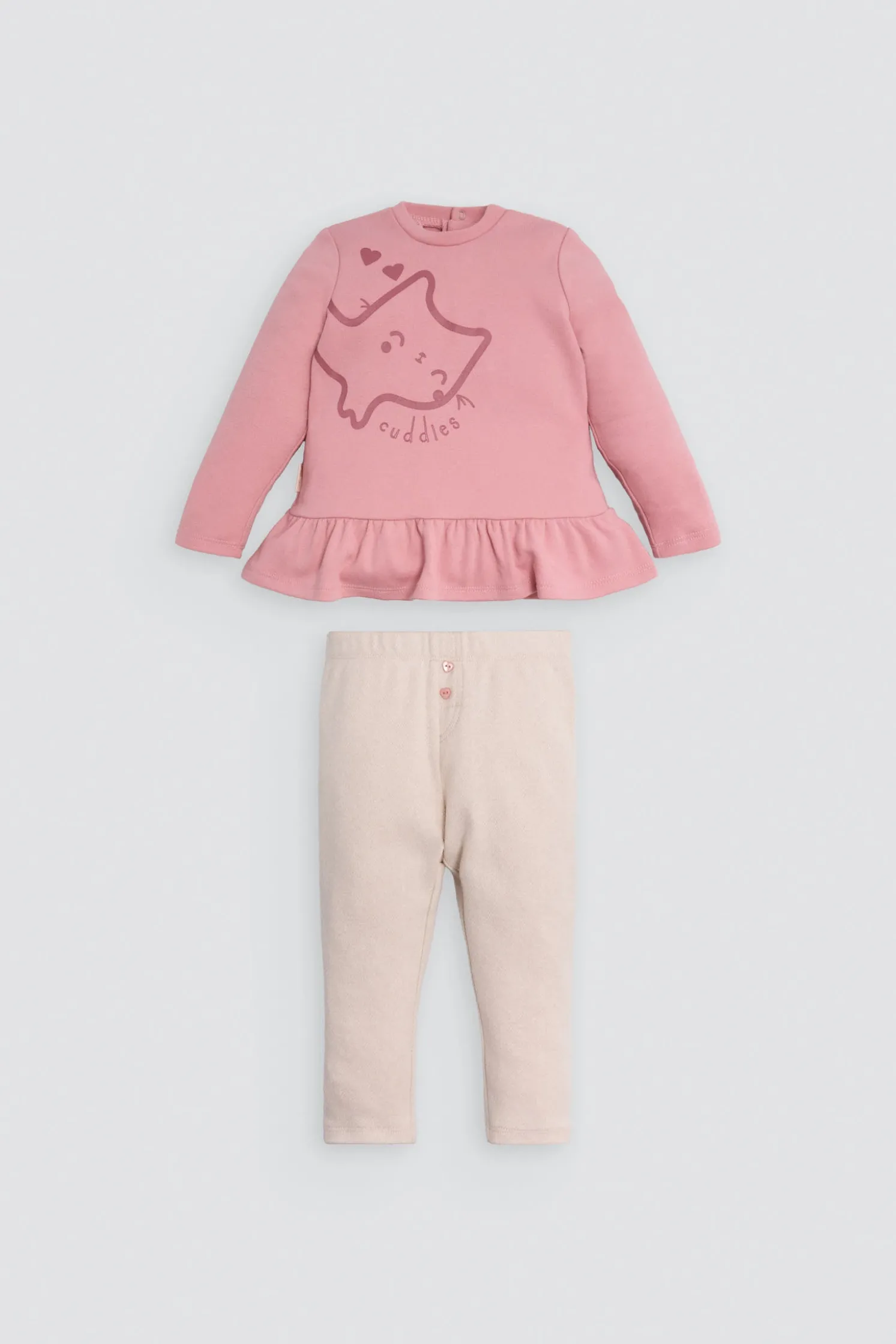 Conjunto bebé sudadera con volante y pantalón dibujo gatito