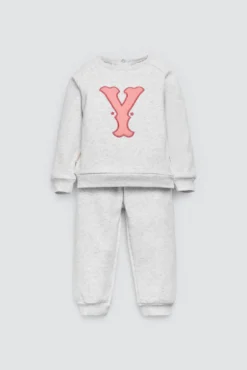 Conjunto bebé sudadera y jogger gris estampado