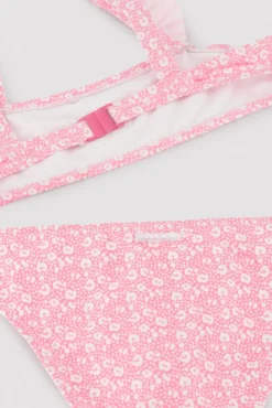 Conjunto bikini niña detalles volantes estampado leopardo rosa