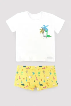 Conjunto camiseta y bañador bóxer bebé estampado dinosaurios