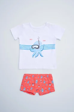 Conjunto camiseta y bañador bóxer bebé estampado pulpos